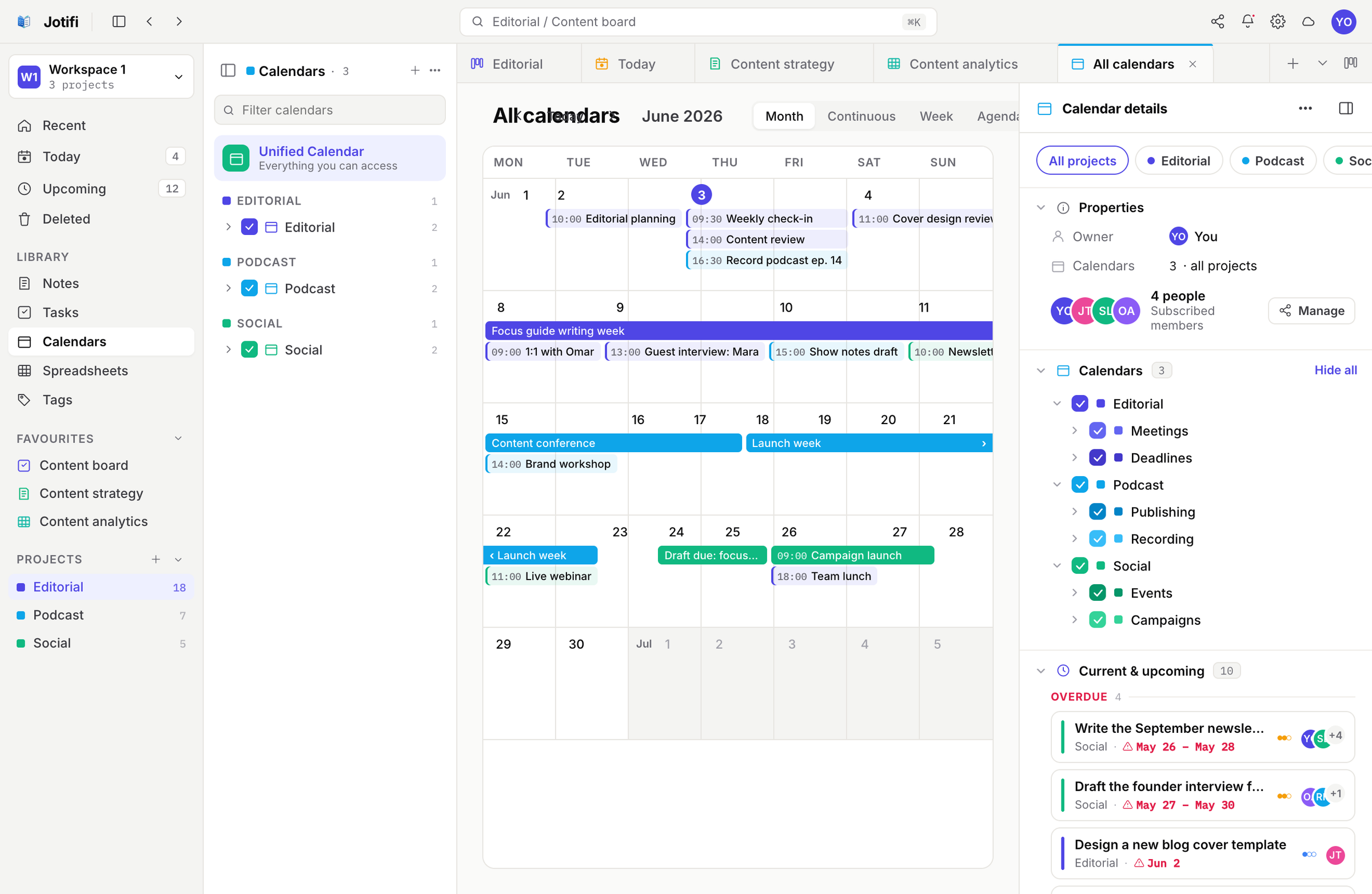 A Jotifi month calendar on desktop with a phone showing the mobile calendar